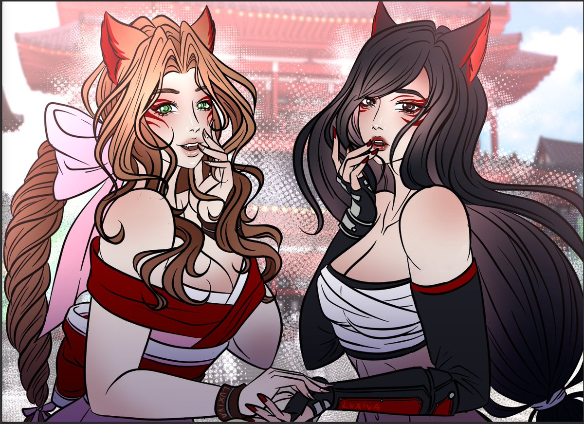EmpressLuxiva's tweet photo. Fox demons Aerith and Tifa on their way to watch the Barbie Movie ๐๐
#kitzune #gumiho #ff7 #finalfantasy #FinalFantasyVII https://t.co/EDpwYH8n3E