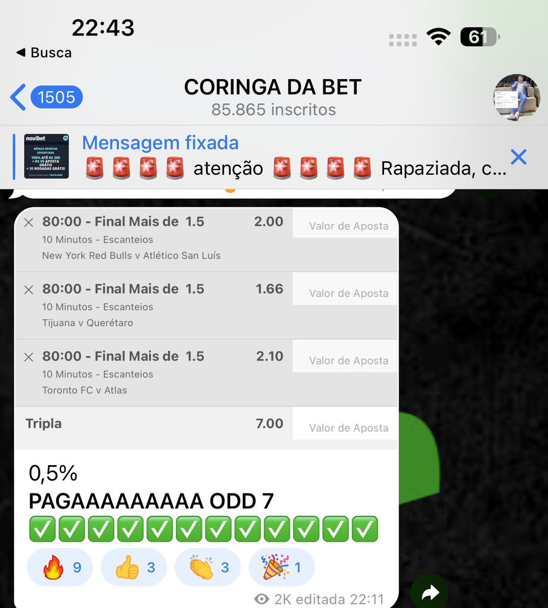 Coringadabet's tweet photo. ODD 7 PRA FECHAR O DOMINGO COM CHAVE DE OURO. 🏆🏆🏆🏆

E essa eu mandei lá no meu GRUPO GRÁTIS. ✅

-link da bio. https://t.co/ebSUJnyKSC