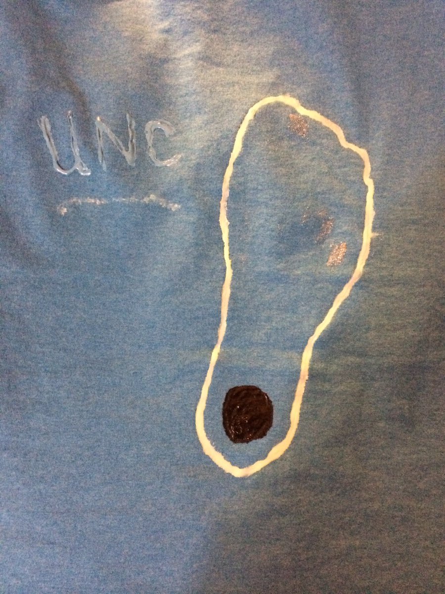 DaddysMarbleyes's tweet photo. ##DailyPictureTheme #anything @DailyPicTheme2  a simple attempt at decorating my plain blue t-shirt to wear to an ACC tournament, using my own foot for the outline 🩵 https://t.co/cr8mxDVej6