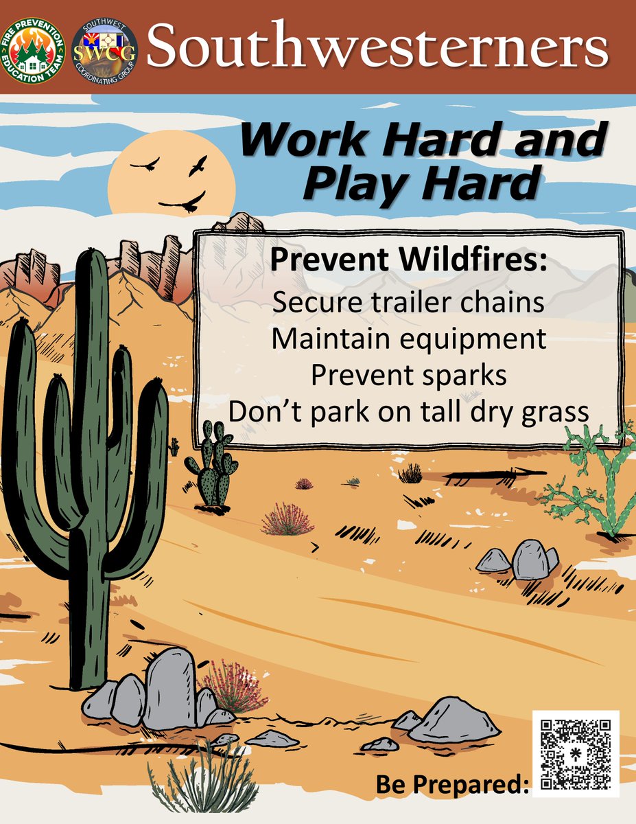 The Southwest Prevention & Information Committee (SWPIC), comprised of federal, state, & local fire prevention professionals in AZ & NM, urges southwesterners to practice #WildfirePrevention while working & playing outdoors. linktr.ee/FirePrevention…