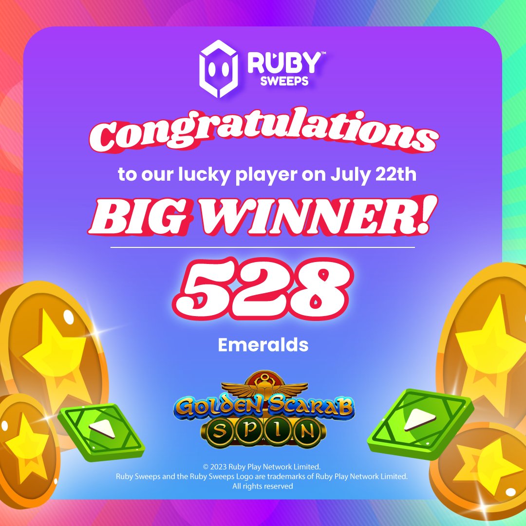 RubySweeps's tweet image. Let’s Go! 
Gold Scarab with a nice 528 Emerald win! 🎉

#SpinWinRepeat