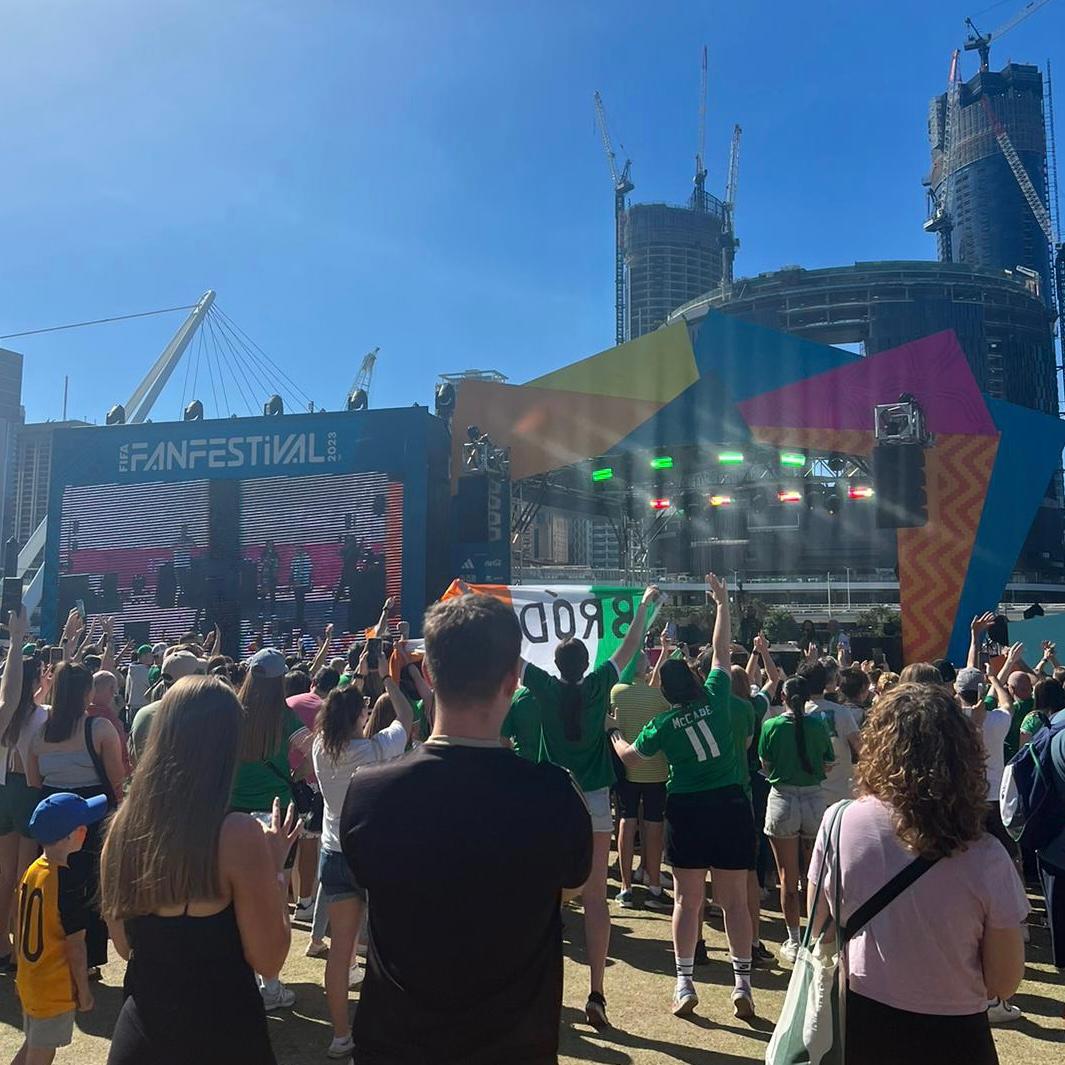 It was incredible to see such a massive turnout of #GirlsinGreen supporters yesterday at the #FIFA Fan Festival Irish Takeover by <a href="/irishsupportqld/">IASAQ</a>. We will be cheering loud &amp; proud for the team tonight &amp; look forward to seeing the sea of green in the stands once again. #COYGIG