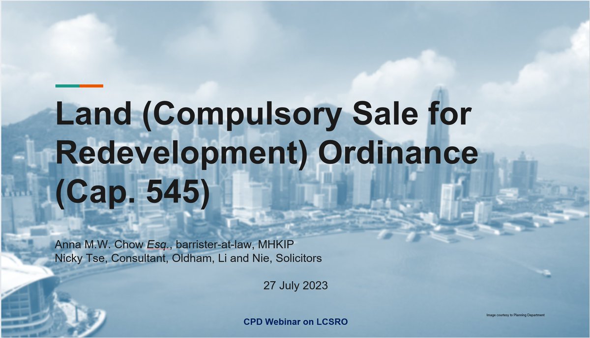 OldhamLiNie's tweet photo. On 27 July 2023, our Consultant Nicky Tse and Counsel Anna M.W. Chow Esq. of Victoria Chambers jointly delivered a webinar on Land (Compulsory Sale for Redevelopment) Ordinance (Cap. 545) organized by Lex Omnibus.
#Redevelopment #LandLaw #Cap545 https://t.co/hbZVHFGPw3