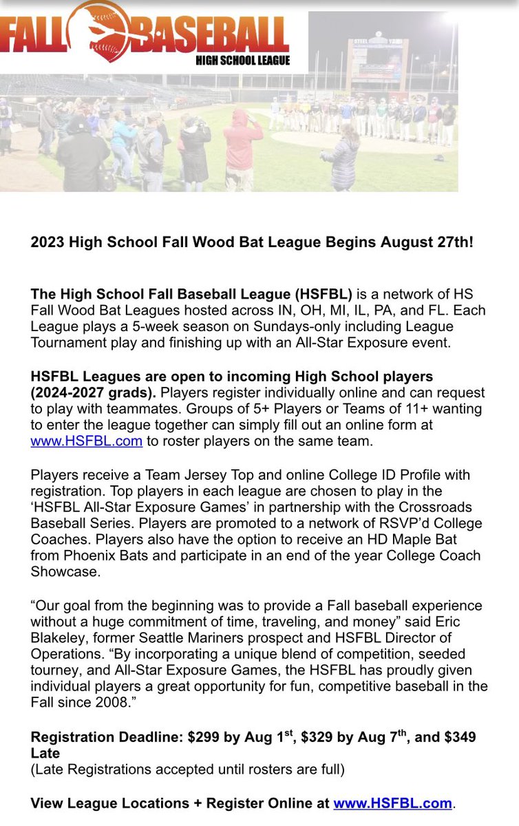 Great Fall  Baseball League played at Eureka College. Both team and individual players welcome!