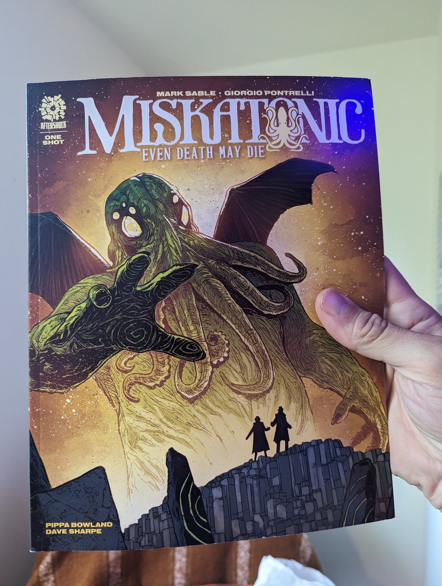 dragko's tweet photo. Just read this. 
Good. 3.5 out of 5 skulls. 

Miskatonic 
Even Death May Die
one shot- @AfterShockComix

I'll be honest Mr. Blobfish deserved better.  Solid read, however there could have used some flesh around the prisoners... https://t.co/1FyMaaP3Ol