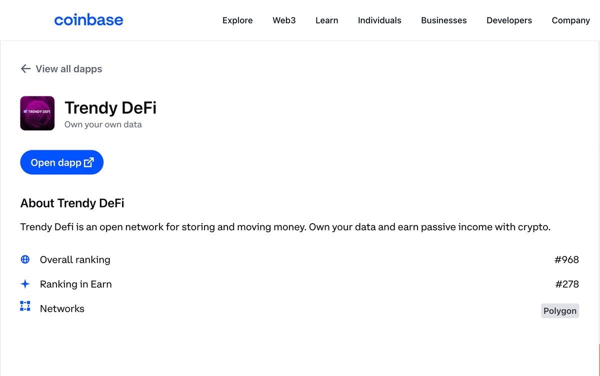 TrendyDefi's tweet photo. 🔥 HOT NEWS: TRENDY DEFI NOW AVAILABLE ON @COINBASE!🔥

🎉 We're proud to announce that Trendy DeFi has officially launched on Coinbase!

👉🏻 More detail: https://t.co/7QgVebgsMD https://t.co/W9VCy5aR5M