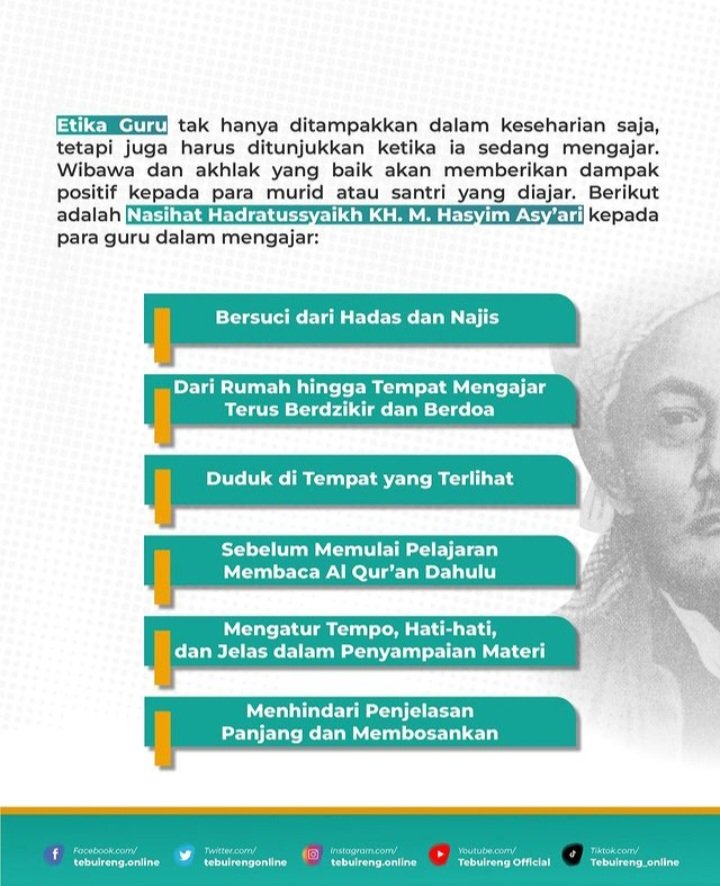 tebuirengonline's tweet photo. Inilah nasihat Hadratusyyaikh KH M Hasyim Asy’ari terhadap para guru https://t.co/zI3nElQkLD