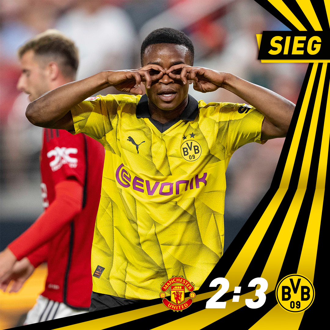 BVB's tweet photo. 🔚 Schluss in Las Vegas! 🇺🇸

Wir gewinnen das Testspiel gegen @ManUtd verdient mit 3:2! 👏

#MUNBVB 2:3 https://t.co/odgnIQHqLQ