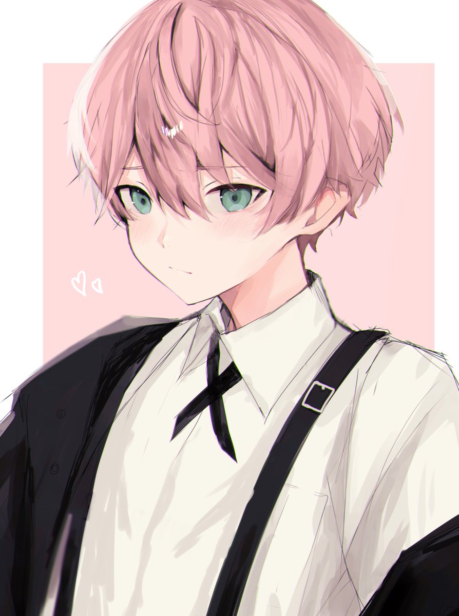 1boy male focus pink hair solo shirt white shirt collared shirt  illustration images