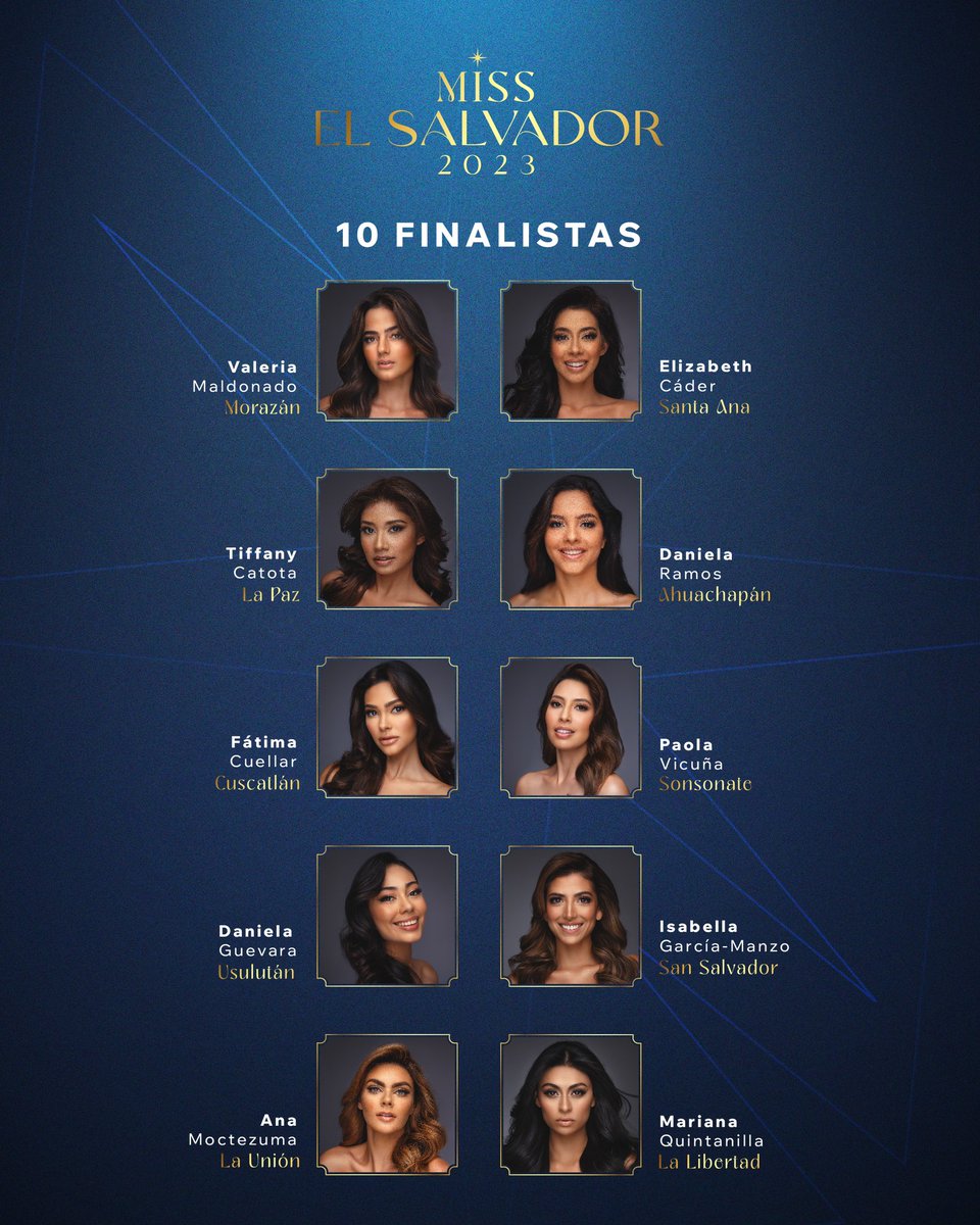 ReinadodeES's tweet photo. 10 candidatas, una corona. 👑

El Top 10 de #MissElSalvador2023 es: https://t.co/dOs3VcZx8t