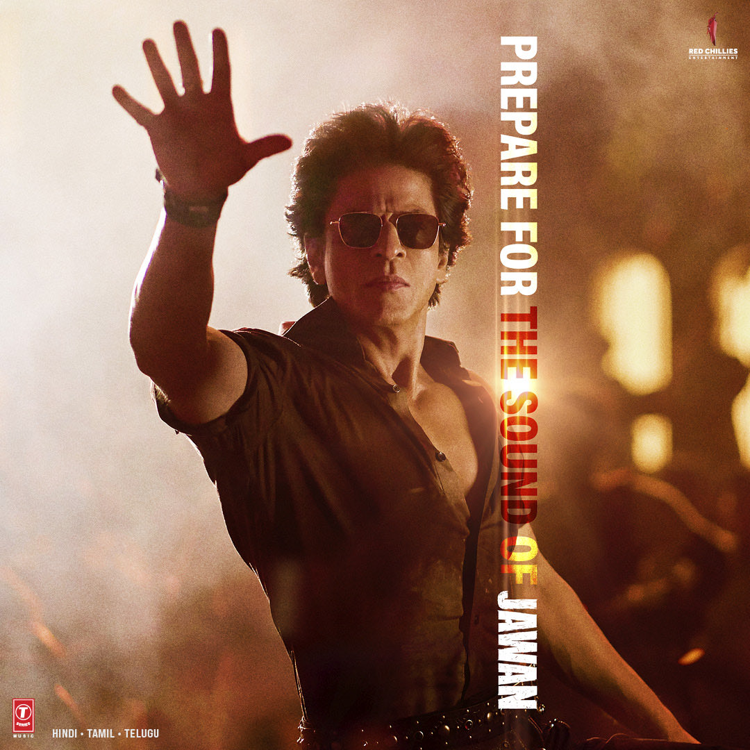 iamsrk's tweet photo. The Sound of Jawan !

Song out today at 12:50pm !

#ZindaBanda (Hindi)
#VandhaEdam (Tamil)
#DhummeDhulipelaa (Telugu)

#Jawan releasing worldwide on 7th September 2023, in Hindi, Tamil &amp; Telugu. https://t.co/Vyyr2VQDej