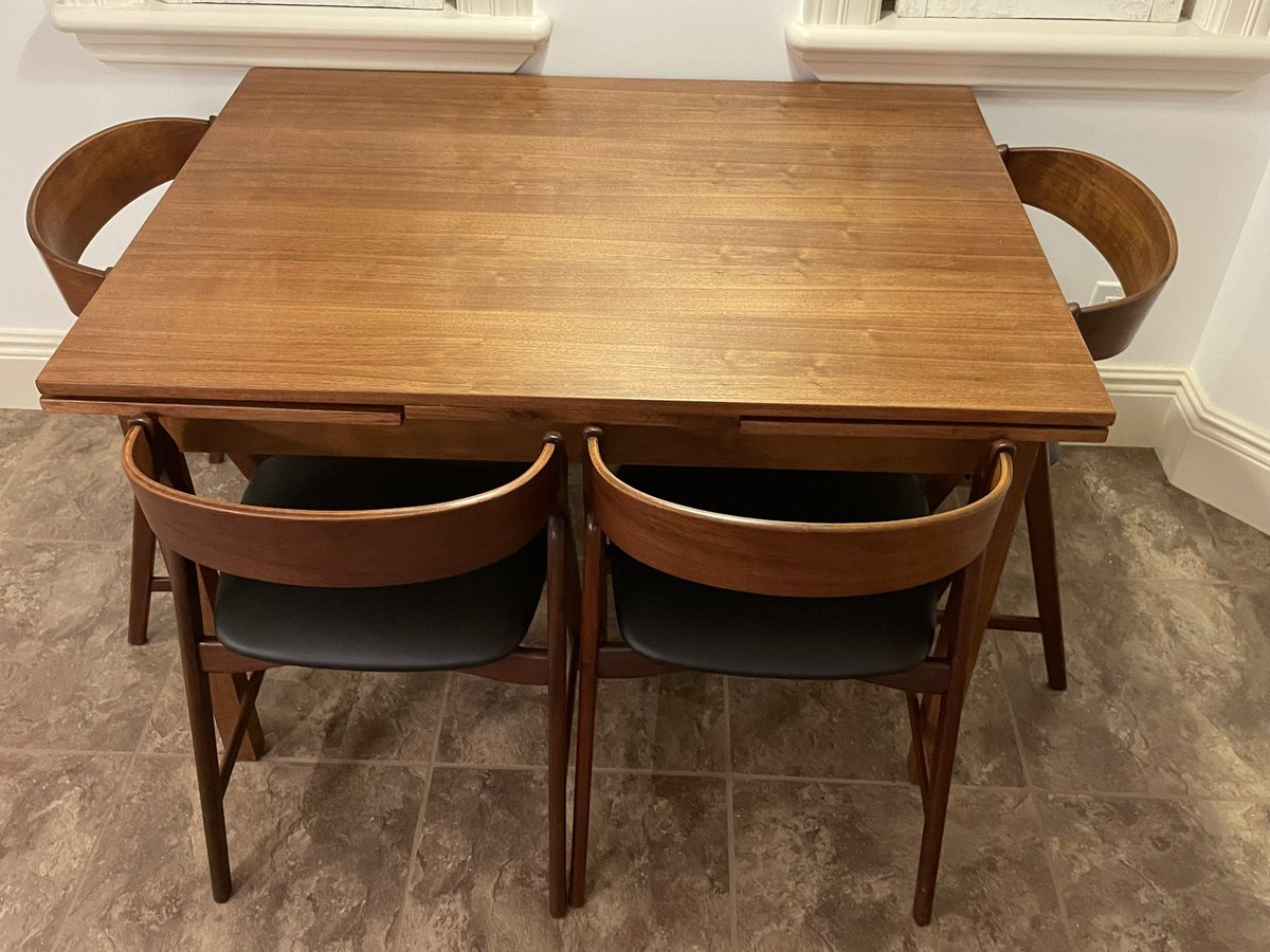 Incredible set of Henning Kjaernulf #71 chairs, refinished and with new upholstery. Iconic! #danishmodern #teak #scandinavian