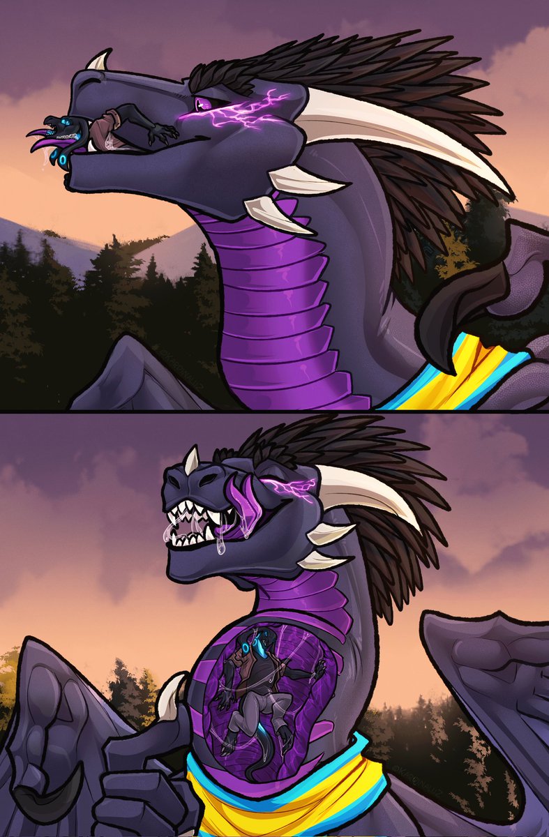DerlikJ's tweet photo. ~CW: Om nom~

"Walk in the Forest gone wrong"

Seems Jack ran into Shen while having a stroll in the forest, well more like ran into his stomach...

Anywho fun split comm @ShenButt and I got from @Kardinaluz!

FA post: https://t.co/1yUzkTRE9I

#Vore https://t.co/g8xw54UeeA