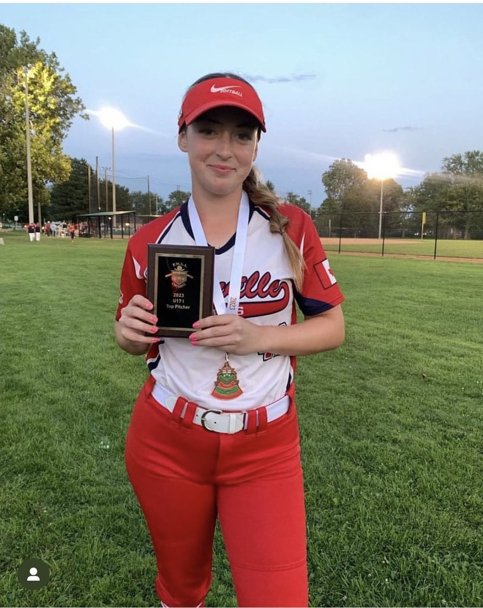 Congratulations to our very own Rebecca Moores who was honoured today as the u17 Top Pitcher of the tournament. She received a plaque &amp; mention after the Gold Medal game at the Provincial Grand Championship. An honour most deserved! Keep up the great work Becca #42
#softball