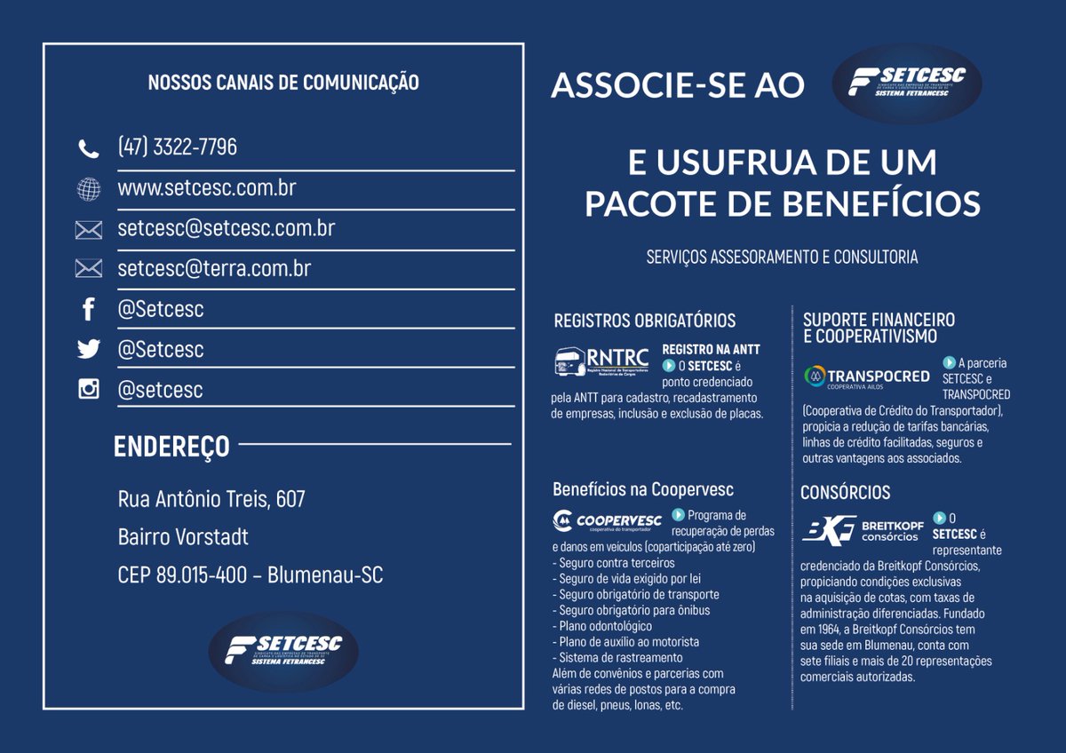 Setcesc's tweet image. Seja Associado do SETCESC e usufrua de inúmeros benefícios para sua empresa. Confira!