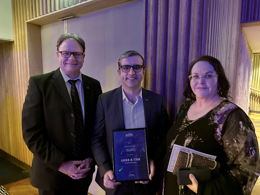 Our joint initiative with Queensland's Department of Transport and Main Roads, the National Asset Centre of Excellence (NACOE), won the Australian Flexible Pavement Association Queensland Innovation award for the Implementing Intelligent Compaction into Queensland project.