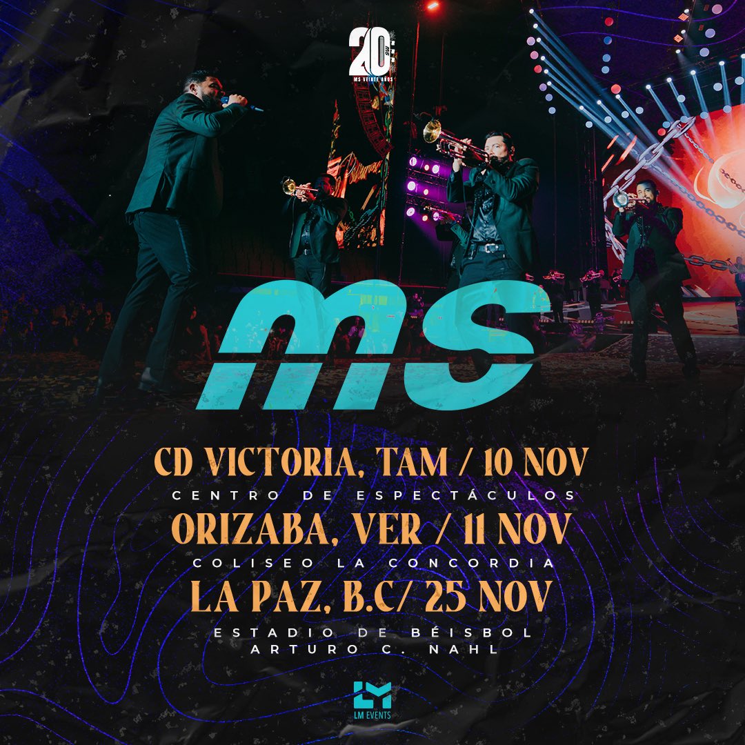 LizosMusic's tweet photo. ¿En dónde vas a ver @BANDA_MS este noviembre? 🎟️ Venta de boletos a partir de MAÑANA 🔥😎 #MS20años #MSTour #México https://t.co/zFNy6DLMEI