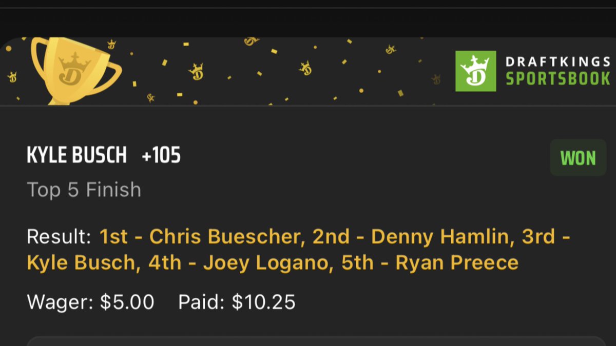 Another Kyle Busch win cashed !! 🏆 @NascarGambling @NASCAR #NASCAR75 #NascarRaceDay #NASCAR