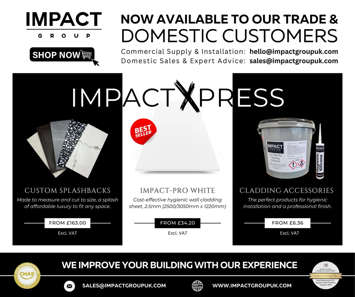 impactpcgroupuk's tweet photo. ImpactPRO 2.5mm SOLID PVC *WHITE* from £34.20 per sheet!

Available in sizes;

2.5mm x 2500mm x 1220mm
2.5mm x 2800mm x 1220mm
2.5mm x 3050mm x 1220mm

Trade and Domestic Customers can now buy directly online through our website: https://t.co/oZe6LK2nY7 https://t.co/cKWVak2w55