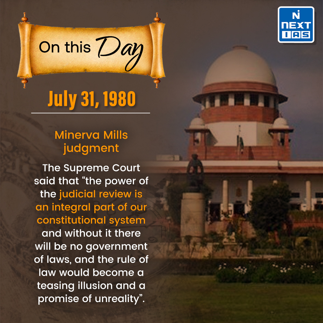 NEXTIAS_Delhi's tweet photo. 𝐎𝐧 𝐓𝐡𝐢𝐬 𝐃𝐚𝐲 (31-07-2023)
For more infographics: https://t.co/i4DwhmbGAv
#OnThisDay #July31 #July2023 #nextias #ias #upsc #minervamills #minervamillscase #judicialreview https://t.co/EUeQDSmGjn