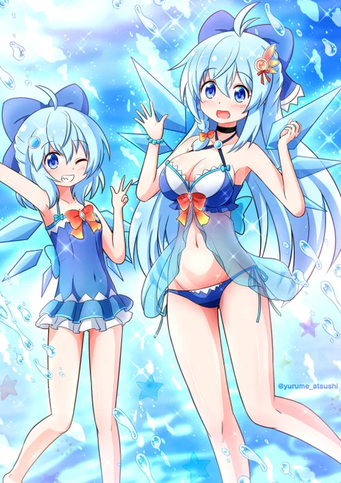 久々のチルノちゃん&ロングチルノちゃんお絵描き 【サマー】