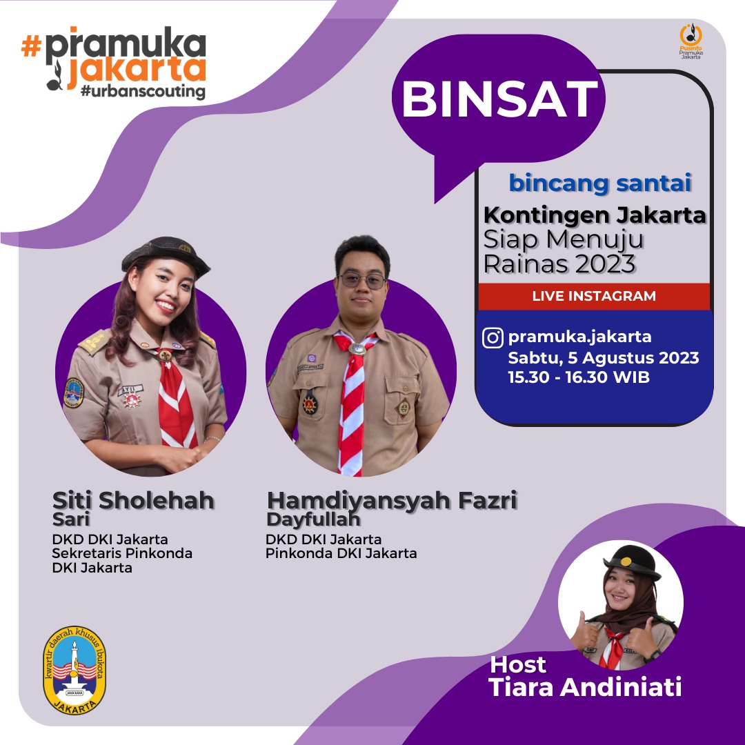 Hai Kakak-Kakak

Raimuna Nasional 2023 sudah semakin dekat. Kwarda DKI Jakarta akan mengirimkan 200 peserta. Apa saja yang sudah dipersiapkan ya? 

Yuk kita simak Kesiapan kontingen DKI Jakarta pada BINSAT yang akan dilaksanakan pada:

#pramukajakarta #dkijakarta #rainas #2023