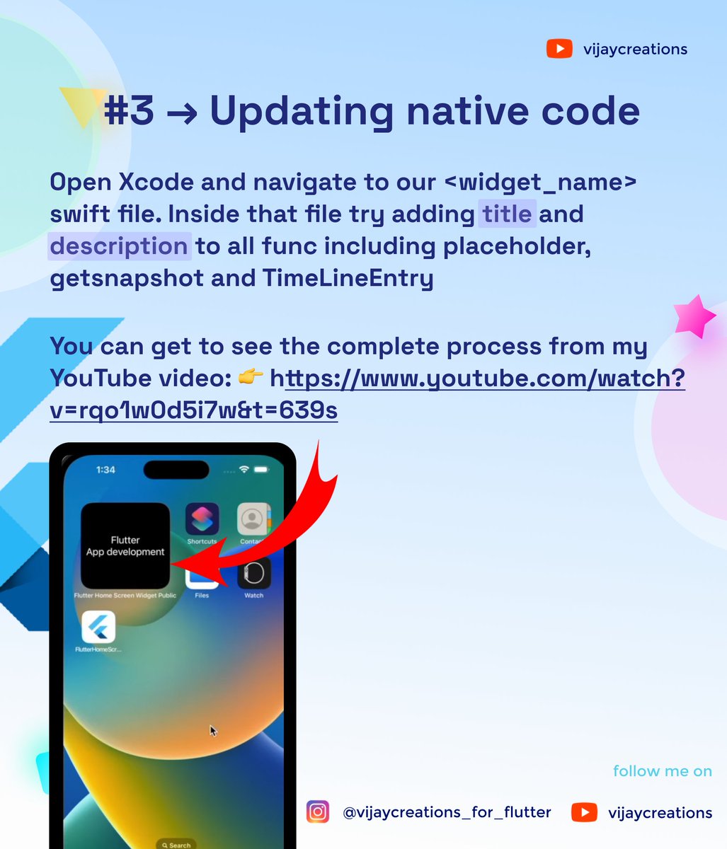 Add native home screen widgets for your Flutter apps: 👉youtu.be/rqo1w0d5i7w 

Visit my channel for more awesome flutter contents: lnkd.in/gYh4HAfD 

#animation #flutter #flutterdev #mobile #mobileapp #appdesign #flutterapp #appdev #mobileapp #UI