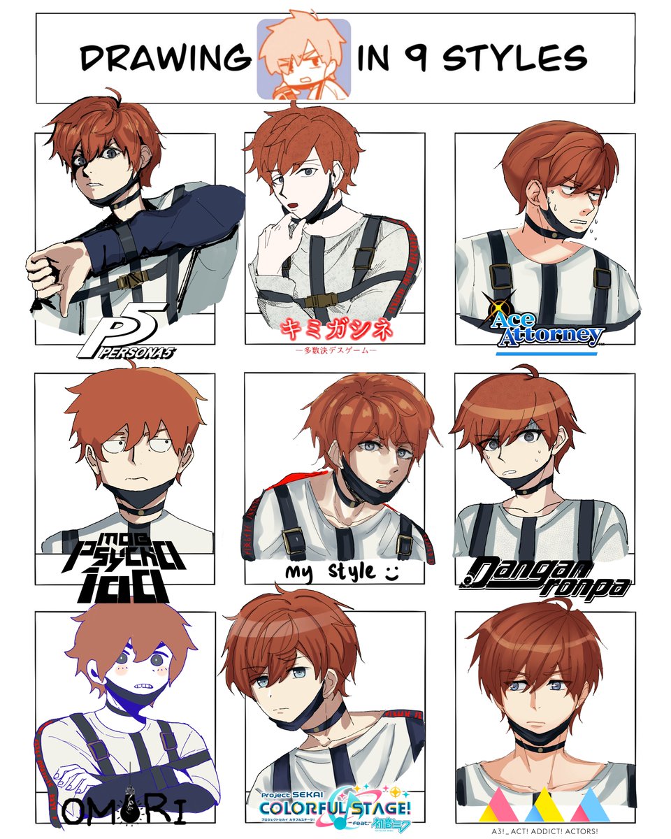 acnhseabass's tweet photo. i drew futa kajiyama in 9 different styles! thank you to everyone for the character/series suggestions https://t.co/urkVyxE7Qo