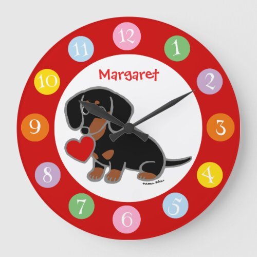 HappyLabradors's tweet photo. Black and Tan Smooth Haired Dachshund Large Clock #dachshund, #cartoon, #wiener #dog, #doxie, #LargeClock https://t.co/7q2AUT8Lgg https://t.co/WBPIHtKfIP