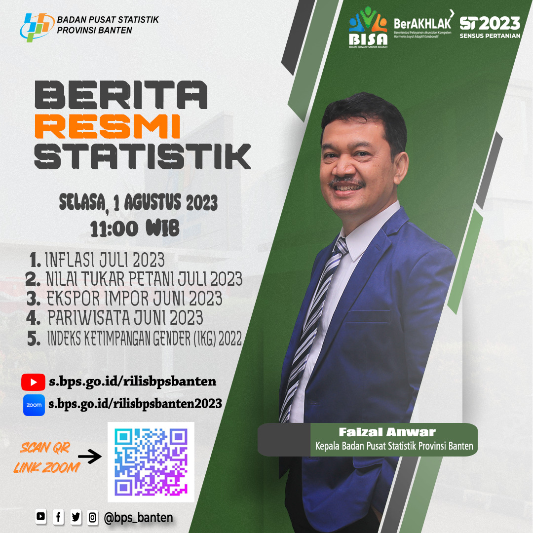 bps_banten's tweet photo. Hai #sahabatdata

BPS Provinsi Banten akan merilis Berita Resmi Statistik (BRS) 

📅 Selasa, 1 Agustus 2023
🕚 - Pukul 11:00 WIB  *(rilis Berita Resmi Statistik Nasional)*, 
- Pukul 12:30 WIB s/d selesai *Rilis Berita Resmi Provinsi Banten*

🎦 link zoom: https://t.co/RL3QwFSCDY https://t.co/EmnrXAtRYU