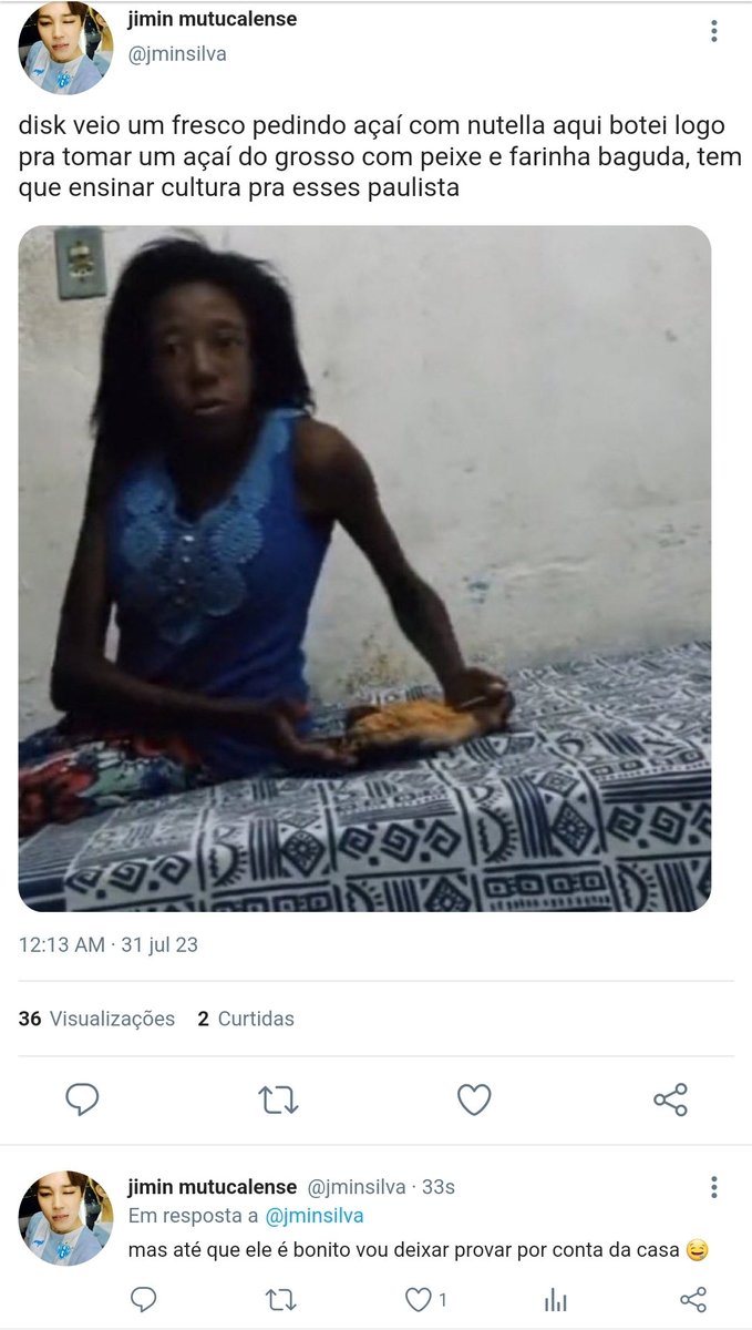 mitskiparaense's tweet photo. #jikookau
Onde Jungkook, um paulista, viaja para a casa da avó em Belém do Pará e vai comprar um "açaí" na esquina.
Ou
Onde Jimin, paraense raiz, fica indignado quando um garoto aparece em seu restaurante procurando por açaí com nutella e decide mostrar o verdadeiro açaí do Pará. https://t.co/aTWD6eEjam
