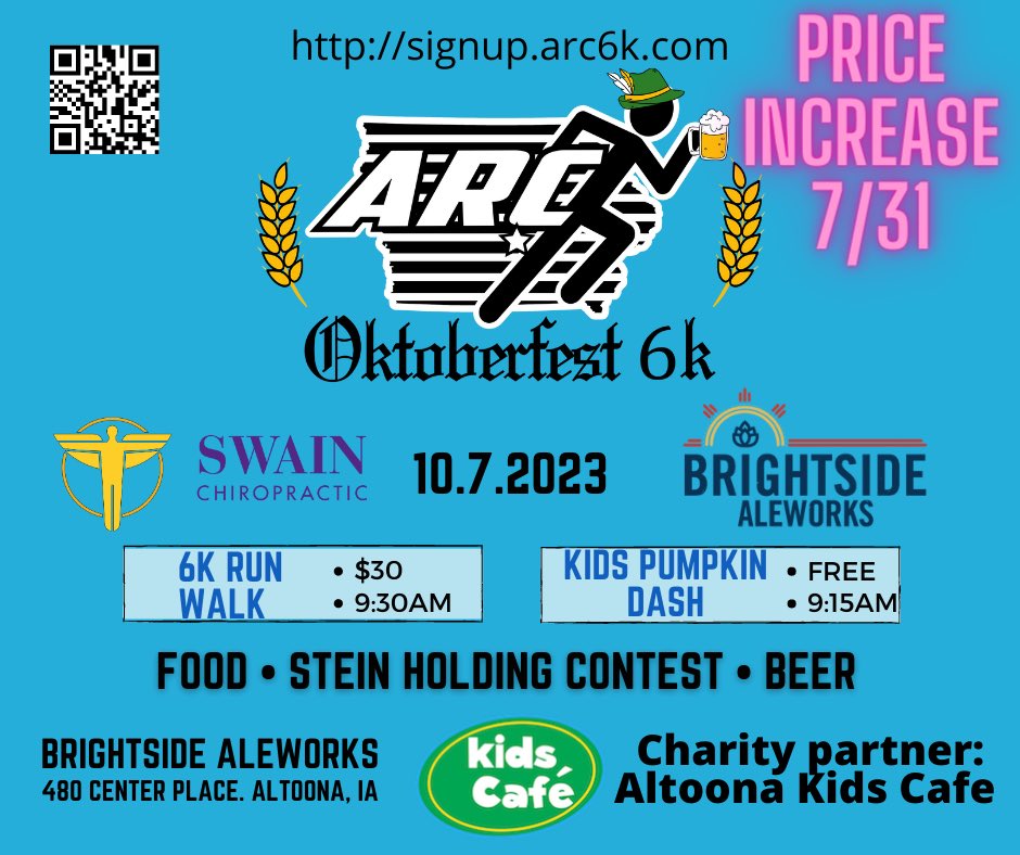 🚨 ALERT  🚨 price increase for the 2023 ARC Oktoberfest Monday at Midnight! Last chance to get in at $30 pricing. signup.ARC6k.com