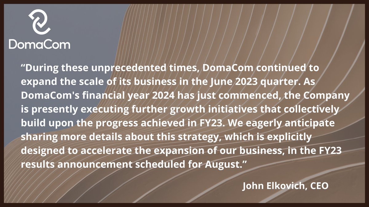 DomaCom (ASX:DCL) exceeds fee revenue target and continues to grow FUM; FY24 strategic plan being actioned | Quarterly report: announcements.asx.com.au/asxpdf/2023073… $DCL