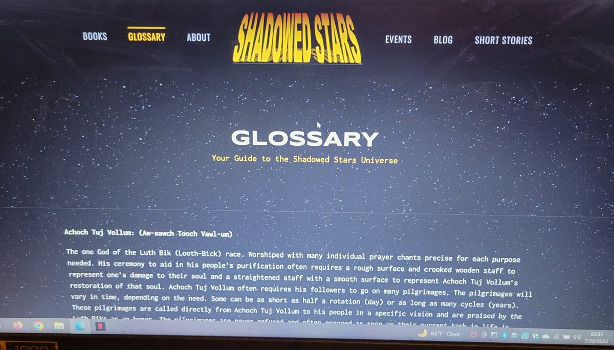 Glossary updated with Battle at Edge Station and Quick. Shadowedstarsbooks.com New policy: 2 to 6 glossary updates will be completed each week