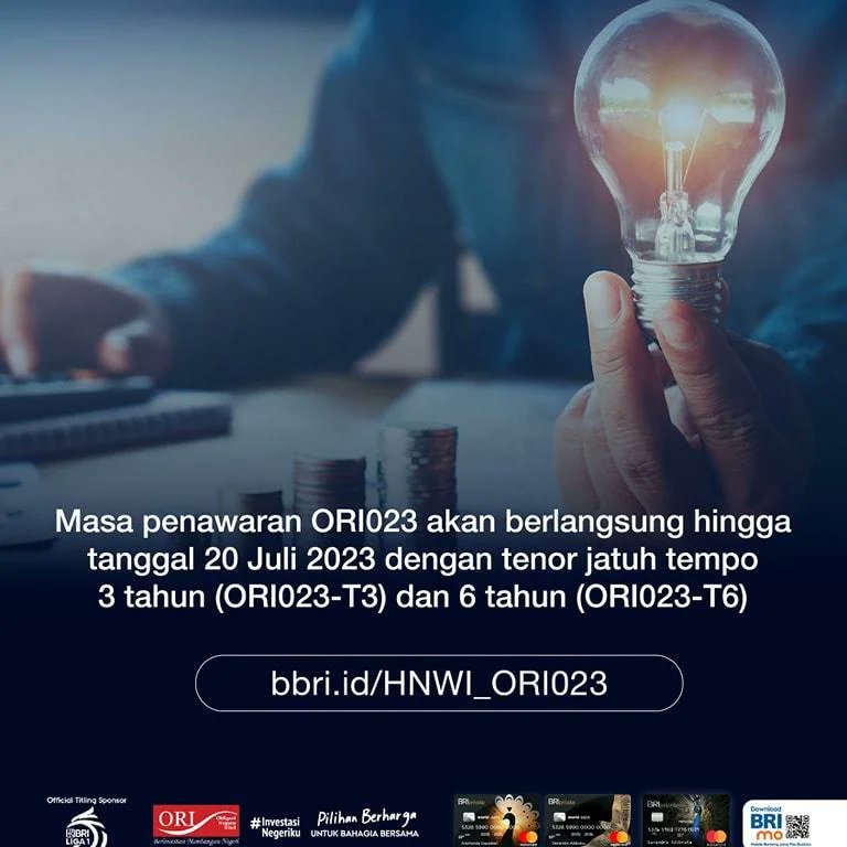 MedanBumn's tweet photo. ORI023, pilihan investasi untuk hidup bahagia. Dapatkan direct gift hingga Rp21 juta hanya untuk para Pribadi Terpilih BRI Prioritas dan Pribadi Istimewa BRI Private.

Masa penawaran hingga tanggal 20 Juli 2023. Lakukan pembelian melalui https://t.co/39cWL5cjlm. https://t.co/XA24Tcgeg8