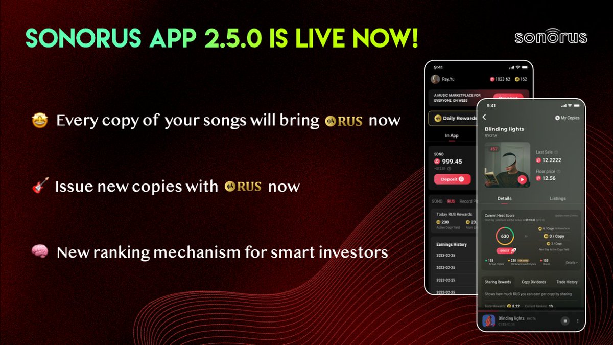 SonorusOfficial's tweet photo. #Sonorus 2.5.0 IS LIVE NOW!

The value of music should be built thoroughly on consensus. The stronger the consensus is, the higher value it enjoys!

That's what Sonorus aims to introduce to all music enthusiasts, not only on 2.5.0, but in all the following versions🚀 https://t.co/KVmwrepCdC