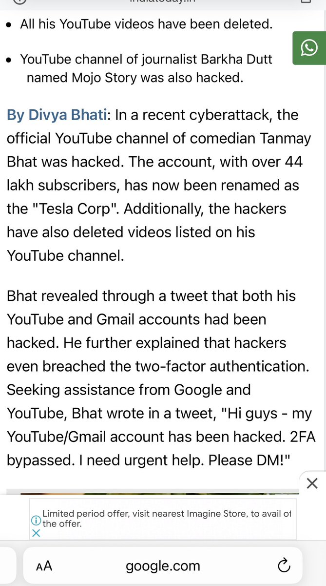 erpriyadogra's tweet photo. As per India Today’s news Same thing happened to @thetanmay ‘s Youtube . He got help but I am still stuck here . Please Help me @YouTubeIndia @TeamYouTube @YouTubeCreators @TechnicalGuruji @CarryMinati  @narendramodi @GoogleIndia 

#youtubehacked #gmailhack #recovermyaccount https://t.co/Ht5a3pfG3C