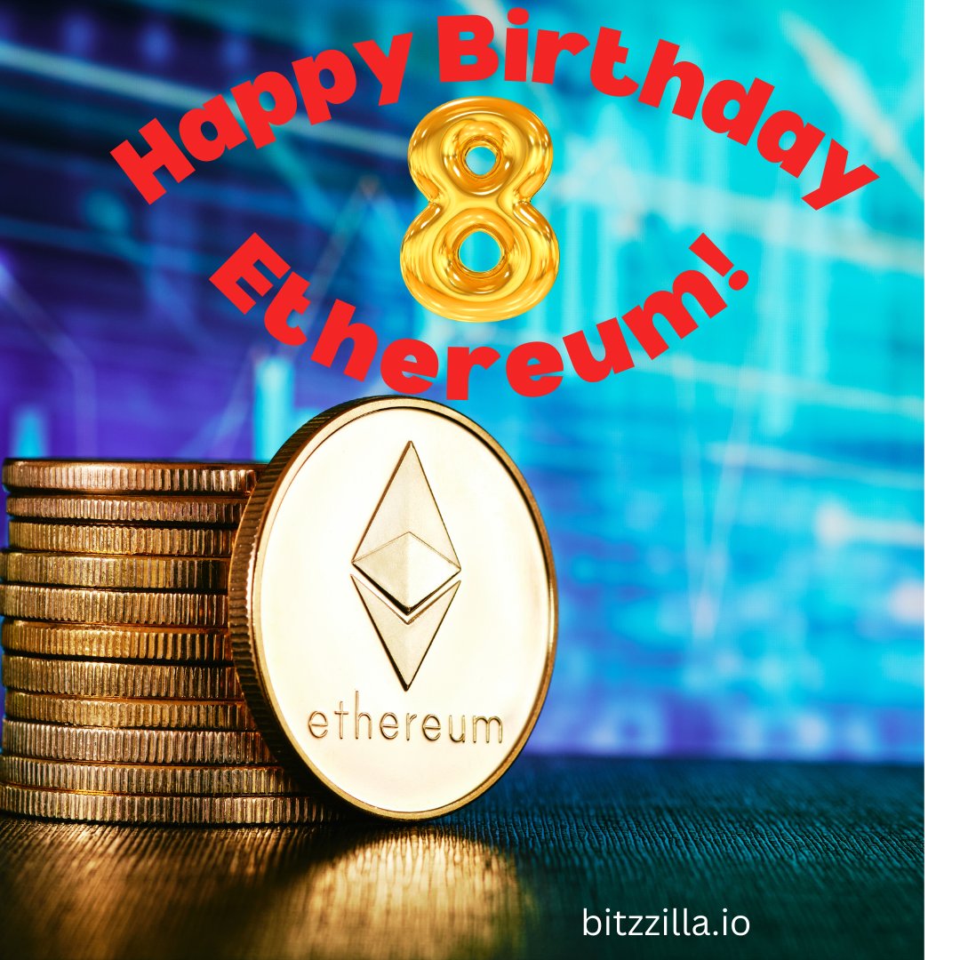 it_zilla's tweet photo. Happy birthday Ethereum! 🎂 

$400 billion in secured value, $3.6 billion in annualized profits, and a total of 17.8 million blocks of uncensorable digital property.  

Not bad for an 8 year old. https://t.co/W1GJJU14NY