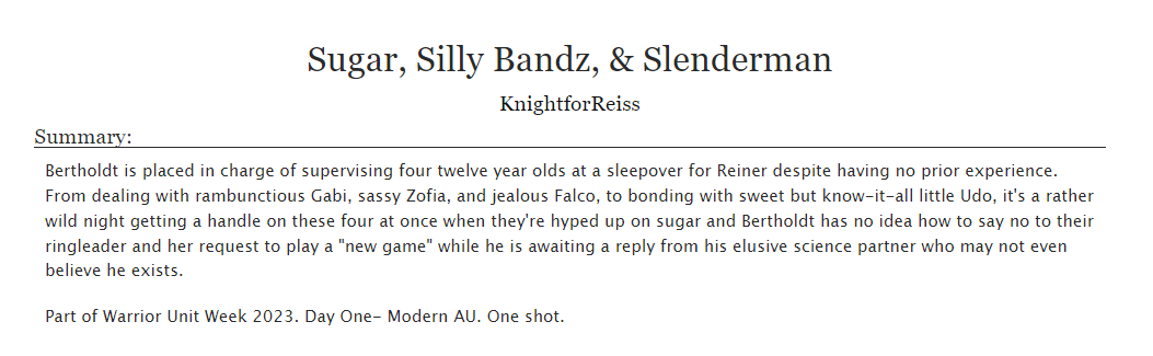 NobodyKnowsDCEU's tweet photo. Got a new fic in for #warriorsunitweek2023 for Day One: Modern AU. https://t.co/jo8TU6Fpu9
#warriorunit #marleyanwarriors @warriorsunit https://t.co/Yo5lVnAzVN