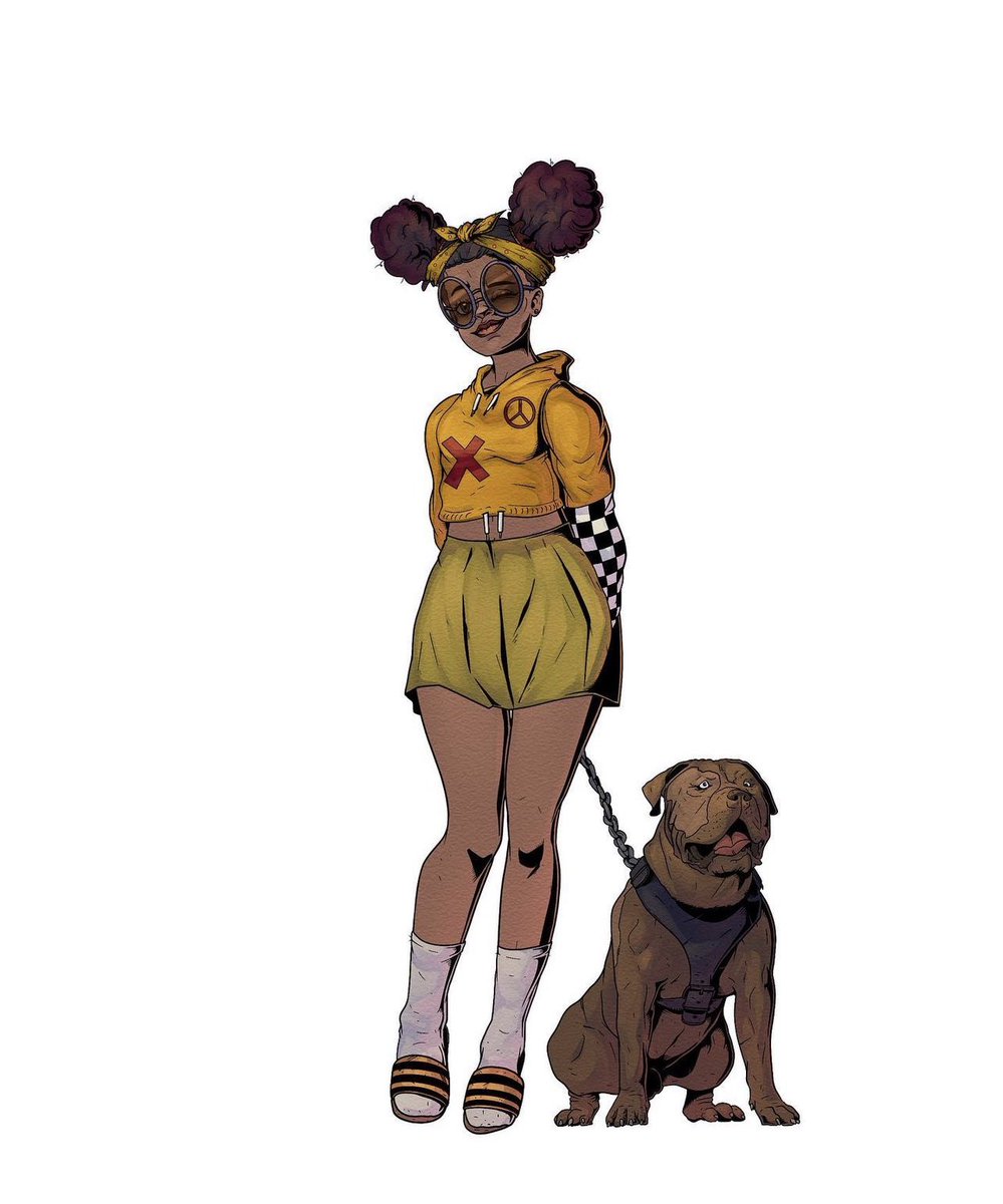 Thefamverse's tweet image. Sneak Peak from our upcoming  digital collection of our girl Aroha looking cute AF 🤩. Not sure about her “puppy” 🐶😂 he looks kinda menacing 😆.

#Collectibles #animatedserie #pitbullpuppy #80s #80sfashion #80smusic #māori #Polynesians #indigenous