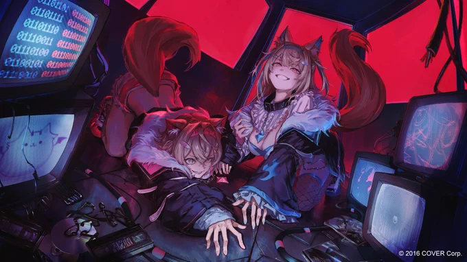 I was in charge of the「怪物」song cover MV illustration for holoAdvent's twins   Let's give them lots of love and headpats!   #holoAdvent #FUWAMOCO #FWMCpix