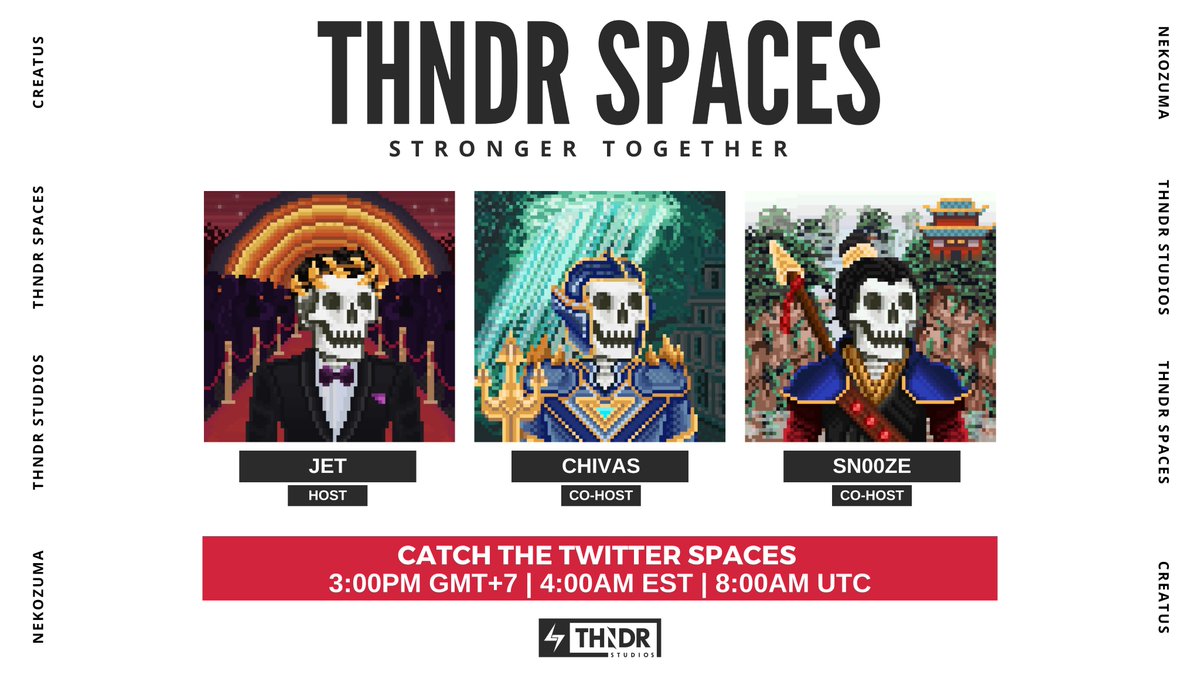 ThndrSpaces's tweet photo. ⚡️ THNDRSPACES ⚡️

🎙️ Join @jeditrinupab, @chivasweb3, and @sn00ze_sol as we kick off the first day of the month with an electrifying Thndr Spaces! ⚡️ Let's analyze market trends and topics on how to grow a vibrant community! ✨

🗓️ Save the date: August 1, 2023 - 8:00 AM UTC! https://t.co/v0tJCceDcM