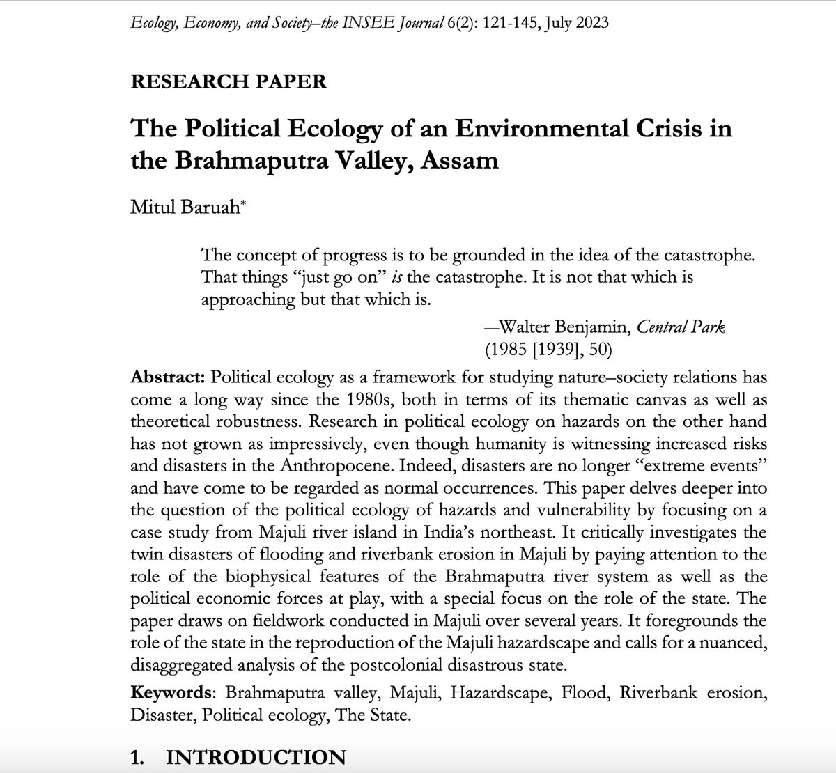 Majuli_Chapori's tweet photo. This just came out in a Special Section on #PoliticalEcology in Ecology, Economy, and Society. Might interest some of you. Link to PDF below: 
https://t.co/guDkGRQn74
@PolEcoNet @Prof_FSultana #Assam https://t.co/pkNR2a4CcP