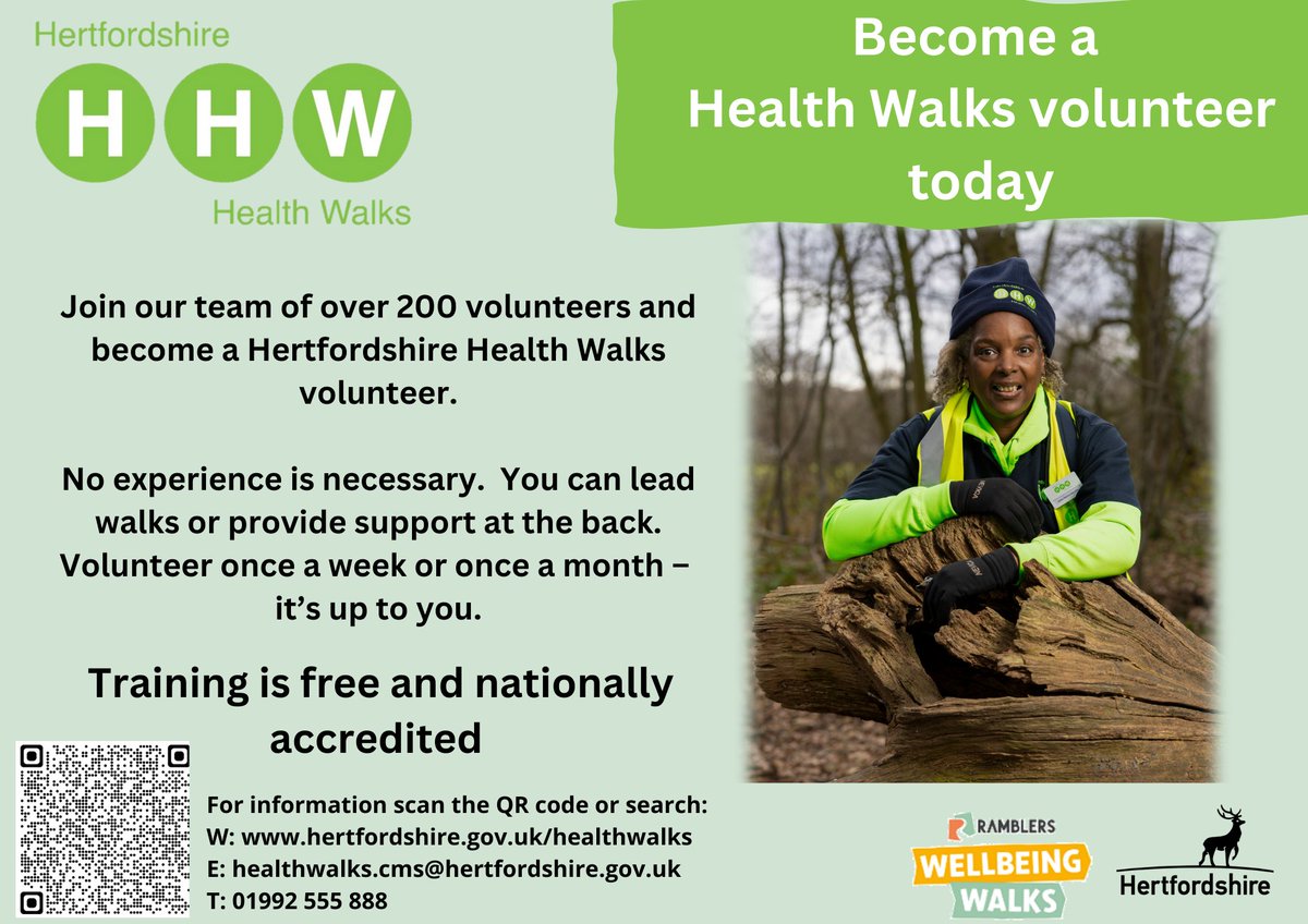 Become a Health Walk Volunteer today and join our fantastic team of over 200 people who love walking and helping others get fit.  There are still spaces left on our upcoming training workshops in Hemel Hempstead (29th August), Stevenage (19th Sept) and Hertford (6th Oct).