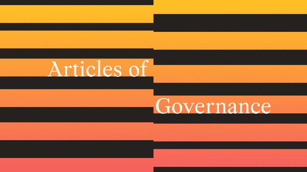 Articles of Governance is written on an abstract background