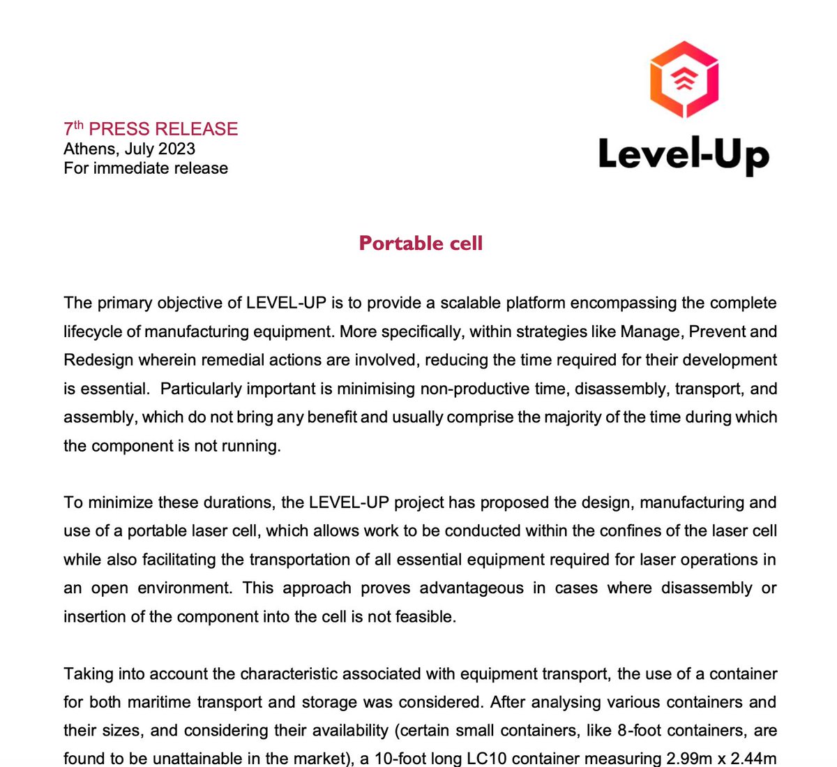 LevelUp_eu's tweet photo. 🚀@LevelUp_eu's 7th press release, 'Portable Cell,' is out now! 🗞️

👀Discover more about the design and the uses of the portable laser cell within the LEVEL-UP project.

Read all about it🔗https://t.co/ud8wUKYEAv

#H2020 #industry40 #remanufacturing #DigitalTwins #innovation https://t.co/3Dt0uw8pgY