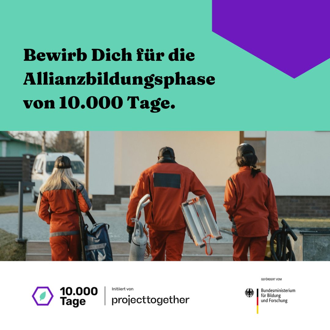 PT_Deutschland's tweet photo. 📝 Ziel der Allianzbildungsphase ist, Lösungen für #Klimajobs zu entwickeln und Allianzen für die Umsetzung zu bilden. Vom 1. bis 31. August kannst Du Dich bewerben. Werde Teil unserer 10.000Tage-Community und erhalte weitere Informationen: https://t.co/guNYcOx7hy. @BMBF_Bund https://t.co/tjMGGG8VVD