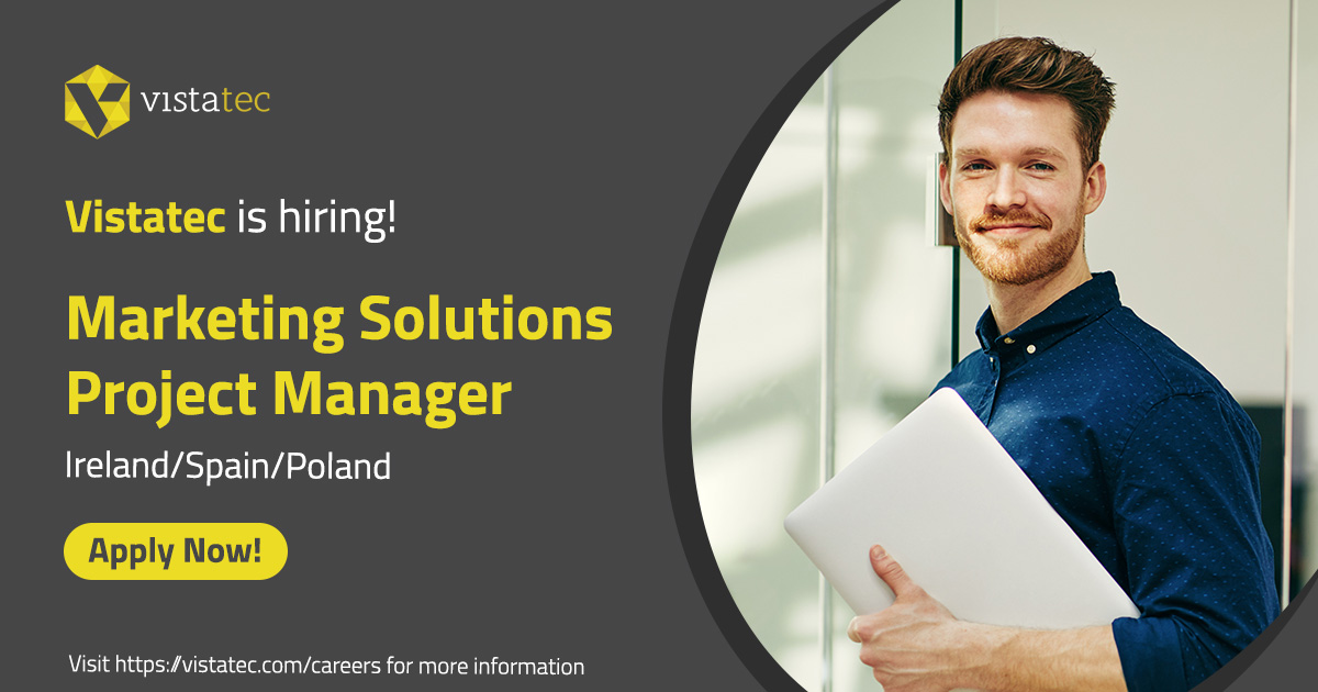 VistatecGlobal's tweet photo. Vistatec is #hiring! https://t.co/XJ48XV27Xr We are looking for a motivated and driven Marketing Solutions Project Manager to join our Marketing Department. You will work with our global teams on a diverse range of projects. #Vistatec #MarketingProjectManager https://t.co/hjsKPtJ7zI