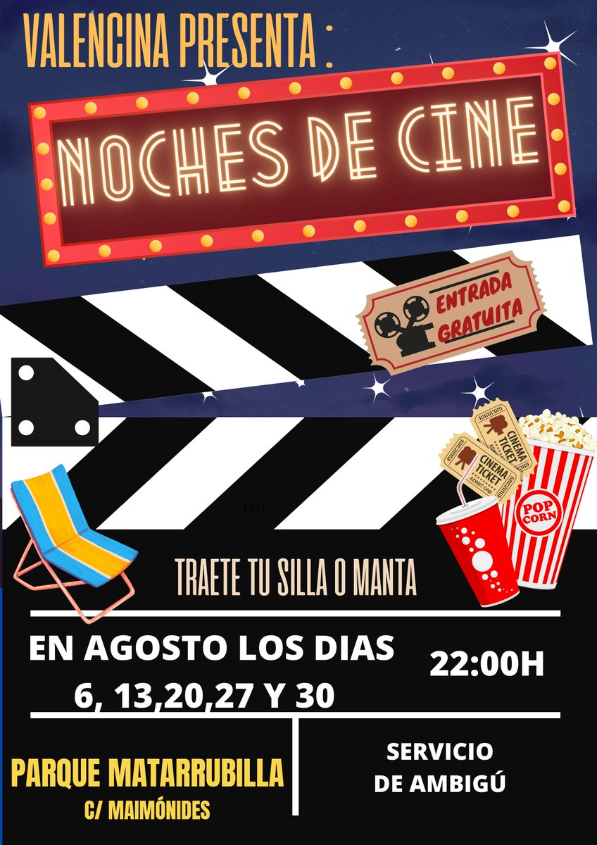 🌜VALENCINA PRESENTA SUS NOCHES DE CINE DURANTE EL MES DE AGOSTO🌜
La Delegación de Juventud del Ayuntamiento ha preparado un mes de agosto con sus tradicionales 🎬“Noches de Cine”🎬 de Entrada Gratuita. 
¡Os esperamos!😃
#ValencinaDeLaConcepcion #ValencinaCine