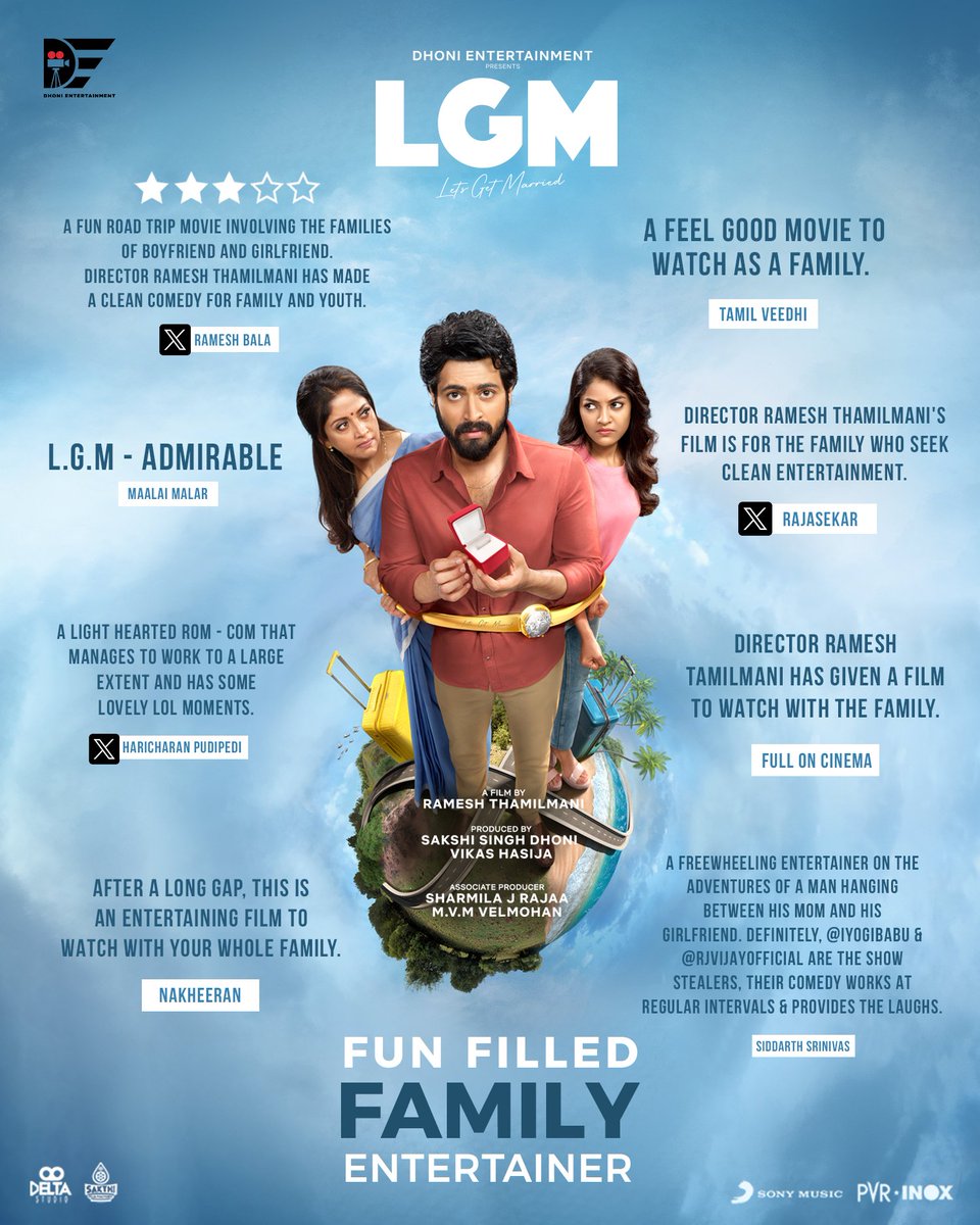 Team #LGM is thrilled to see the positive reviews and response all round for their film. Don't miss the fun filled family entertainer running in theatres now! @DhoniLtd @msdhoni @SaakshiSRawat @Ramesharchi @iamharishkalyan @i__ivana_ @ActressNadiya @iyogibabu @rjvijayofficial…